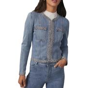 TACSTRUN Veste en Jean pour Femmes Jean Veste sans Boutons Vintage légère à la Mode et ajustée,Bleu,XXL