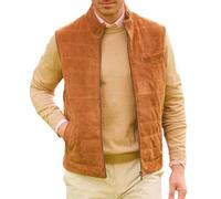 TACSTRUN Veste Gilet en Daim pour Hommes Outdoor Western sans Manches avec Poches pour Le Golf et Les Voyages,Laiton,XXL