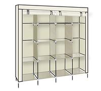 TactFire Armoire de Rangement en Tissu, Penderie avec Housse, Armoire Chambre Portable, Armoire à Vêtements, pour Chambre D'adulte avec 4 Couches 12 Compartiments, 170 x 45 x 180 cm, Beige