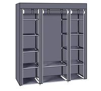 TactFire Armoire de Rangement en Tissu, Penderie avec Housse, Armoire Chambre Portable, Armoire à Vêtements, pour Chambre D'adulte avec 5 Couches 12 Compartiments, 150 x 45 x 175 cm, Gris