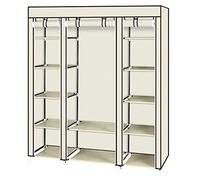 TactFire Armoire de Rangement en Tissu, Penderie avec Housse, Armoire Chambre Portable, Armoire à Vêtements, pour Chambre D'adulte avec 5 Couches 12 Compartiments, 150 x 45 x 175 cm, Beige