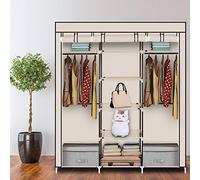 TactFire Armoire de Rangement en Tissu, Penderie avec Housse, Armoire Chambre Portable, Armoire à Vêtements, pour Chambre D'adulte avec 5 Couches 9 Compartiments, 150 x 45 x 175 cm, Beige