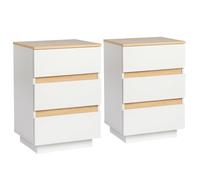 TactFire Table de Chevet Lot de 2 avec 3 Tiroirs, Table d'appoint en Bois, Meuble de Nuit, Commode de Nuit Blanc 38 x 32 x 56 cm (3 Tiroirs, 2)