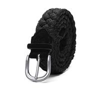 Tactfulw Les hommes en cuir tricoté Ceinture cire corde tressée Bracelet Antique Boucle Argent Sans trous Coton Weave Ceintures de travail manuel Noir, 110cm