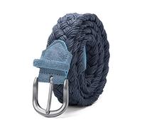 Tactfulw Les hommes en cuir tricoté Ceinture cire corde tressée Bracelet Antique Boucle Argent Sans trous Coton Weave Ceintures de travail manuel Bleu, 110cm