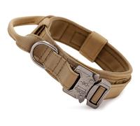 Tactical Dog Collar with Control Handle Nylon Military Adjustable Collar, Metal Buckle, Padded for Medium Dogs, Hunting/Outdoor Training (Brown-M)