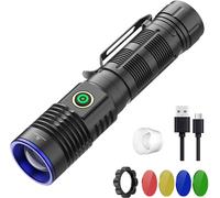 Tactical Led Flashlight Multi Color 5 In 1 Powerful Rechargeable Torch High Power Green White Red Yellow Blue 4 Modes Zoom Flashlight Waterproof For Astronomy Hunting