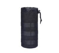 Tactical Water Bottle Bag, Molle Outdoor Hiking Belt Holder Kettle Pouch with Drawstring, Breathable Mesh Bottom(Black)