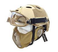 Tactique Airsoft Fast Casque et Masque de Protection des Oreilles en Maille Demi-Visage Pliable avec Lunettes de Protection Complète du Visage