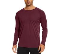 TACVASEN Anti UV Tops Active à Séchage Rapide MâLe Chemise de Sport Col Rond Shirt Tennis Respirant Vin Rouge,L