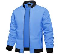 TACVASEN Blouson Homme Printemps Été Imperméable Premium Veste Coupe Vent Zippé Loisirs Bomber Bleu Clair XXL