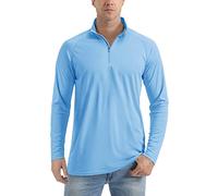 TACVASEN Chemise en 1/4 Zip pour Homme Hauts de Course à Manche Longue Protection Solaire Cascade Bleue,XL