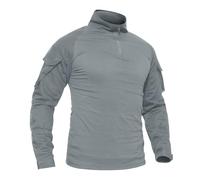 TACVASEN Chemise Hommes Shirt Chasse à Manche Longue T-Shirt Coton Militaire Chemise Tactique Shirts de Travail Gris Clair