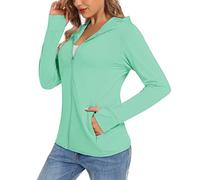TACVASEN Chemises de Protection UV Femmes Hoodies de Séchage Rapide Tops pour Natation Veste de Extérieur Hoodie de Travail Poche Zippée Vert Menthe
