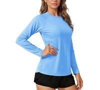 TACVASEN Femmes Manches Longues Hauts pour Course UV T-Shirt de été Chemise de Protection Solaire Natation Rashguard pour Surf UPF Dames Extérieur T-Shirt de Travail Bleu Cascade