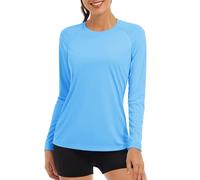 TACVASEN Femmes Manches Longues Hauts pour Course UV T-Shirt de été Chemise de Protection Solaire Natation Rashguard pour Surf UPF Dames Extérieur T-Shirt de Travail Bleu Cascade