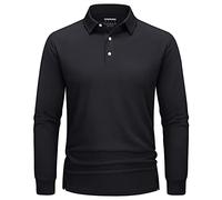 TACVASEN Golf Shirts à Manches Longues Homme Polo Tops Séchage Rapide Polo Shirt Légère Hauts de Sports Noir,M