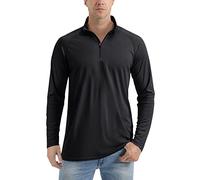 TACVASEN Haut de Sport Homme avec 1/4 Zip T-Shirt de Course à Manche Longue Anti UV Tops à Séchage Rapide Noir,XL