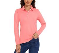 TACVASEN Hauts à Manches Longues pour Femmes Chemises Polo pour Sports Décontractés et Travail Hauts Séchants Rapidement pour Golf et Tennis Chemises avec Protection Solaire UV Rose,XL