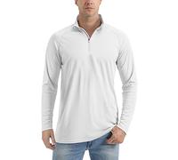 TACVASEN Hauts d'extérieur Protection Solaire pour Homme Gym T Shirt Demi Zip Tops de Course Respirant Blanc,M