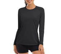TACVASEN Hauts Femmes pour Course Hauts Manches Longues UV Chemises été T-Shirt de Protection Solaire UPF Chemise de Marche Hauts de Travail Extérieur Léger Couche de Base Noir