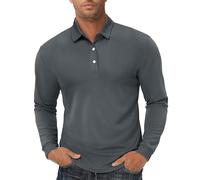 TACVASEN Homme Polo Manche Longue Golf Shirt Séchage Rapide Hauts de Sports Respirant Polo Tops Léger Gris Foncé,M