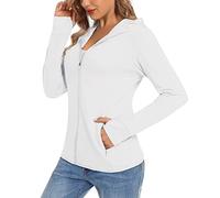 TACVASEN Hoodie avec Protection UV Sun Femmes été Veste de Plage Chemises avec Capuche Manches Longues Hoodies pour La Marche Poche Zippée Blanc