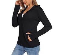 TACVASEN Hoodies de Protection Solaire pour Femme Séchage Rapide T-Shirt de Natation Veste Zip Complète avec Capuche Léger Protection UV Noir