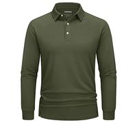 TACVASEN Polo de golf à manches longues pour homme - Séchage rapide - Fonctionnel - Léger - T-shirts avec 3 boutons, Vert armée., M
