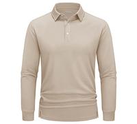 TACVASEN Polo léger à manches longues pour homme à séchage rapide avec 3 boutons, kaki, M
