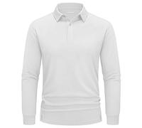 TACVASEN Polo Shirt Homme Respirant Polo Tops à Séchage Rapide Haut de Sport Manche Longue Top de Golf été Blanc,M
