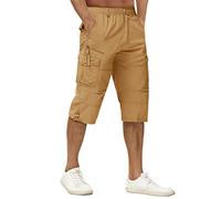 TACVASEN Short Décontracté Homme Short Cargo Casual Shorts d'été Coton Outdoor Shorts de Randonnée Montagne Short 3/4 pour Homme Shorts Beige Kaki