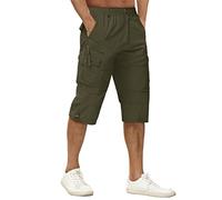 TACVASEN Short Outdoor Homme Short en Coton d'extérieur avec Poche Shorts de Camping pêche Chasse Cotton Shorts Cargo Capri Vert