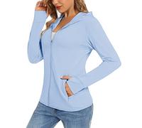 TACVASEN T-Shirt de Sun Protection pour Femmes été Veste de Plage UPF 50+ Hoodie UV Tops de Sports Séchage Rapide Chemises de Surfing Bleu Clair