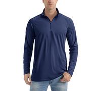 TACVASEN Tops de Course Respirant MâLe Chemise avec 1/4 Zip Gym Shirt à Manche Longue Léger Bleu Marine,M