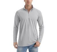 TACVASEN Tops de Gym à Manches Longues Homme 1/4 Shirt de Course Décontractée Hauts de Sport UPF 50+ Gris Clair,S