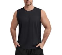TACVASEN Tops Musclés pour Hommes sans Manches pour S'entraîner Regular Fit Gilet De Gym pour Protection Solaire Noir,M