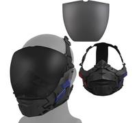 TACWJDM 2025 Masque De Paintball Cyberpunk - Masque Airsoft Demi-Visage/Visage Complet avec Lentilles Anti-buée, Rouge Et Bleu Bicolore pour Cosplay Tactique De Paintball