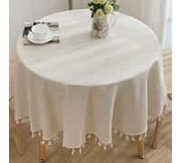 TACYKIBD Nappe Beige Ronde Lin Coton Couverture de Table Nappe de Couleur Unie Anti-Tache Lavable pour Anniversaire Mariage Salle à Manger Table Basse Polyvalente Intérieure et Extérieure 150cm