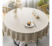 TACYKIBD Nappe de Table Ronde en Coton et Lin pour Décoration de Table, Cuisine, Salle à Manger, Pique-Nique, Fête, Table Basse (150 cm, Beige)