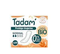 TADAM' - 20 Protège-Slips Discrets Pliés NORMAL pour Peaux Sensibles | Non-Irritant pour Peaux Sensibles - Pochette individuelle - Protection Hygiénique avec Voile 100% Coton Bio