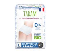 TADAM' - 8 Culottes Femme Incontinence Jour ou Post Partum, Absorption XXL, Taille L, Blanc, Discrètes, Confortables & Hypoallergéniques avec Technologie Anti-Odeur.