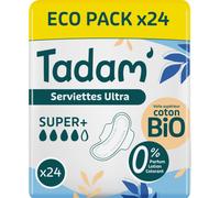 Tadam Serviettes Écologiques Dermo-Sensitives Avec Ailettes Super+ 24 Pièces
