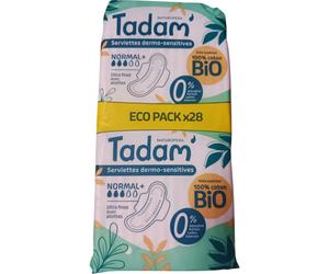 Tadam Serviettes Écologiques Dermo-Sensitives Avec Ailettes Ultra Normal+ 28 Pièces