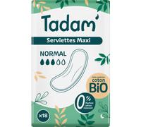 Tadam Serviettes Hygiéniques Dermo-Sensitives Coton Bio Maxi Normal 18 Pièces