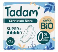 Tadam Serviettes Hygiéniques Dermo-Sensitives Coton Bio Super+ 12 Pièces