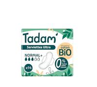 TADAM’ - Serviettes Hygiéniques Dermo-Sensitives - Protections Hygiéniques Femme Ultra Fines avec Ailettes - Flux Normal - Extra Absorbantes - A base de Coton Bio - Confort Jour et Nuit