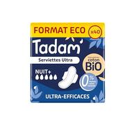 TADAM’ - Serviettes Hygiéniques Dermo-Sensitives - Protections Hygiéniques Femme Ultra Fines avec Ailettes - Flux Normal - Extra Absorbantes - A base de Coton Bio - Confort Nocturne