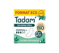 TADAM’ - Serviettes Hygiéniques Dermo-Sensitives - Protections Hygiéniques Femme Ultra Fines avec Ailettes - Flux Normal - Extra Absorbantes - A base de Coton Bio - Confort Jour et Nuit
