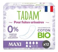 TADAM' - Serviettes Maxi - Protections Urinaires Pour Femmes Hypoallergéniques - Protections Fuites Urinaires Femme et Incontinence - Coton Bio - Sans Substances Toxiques - Sachet de 12